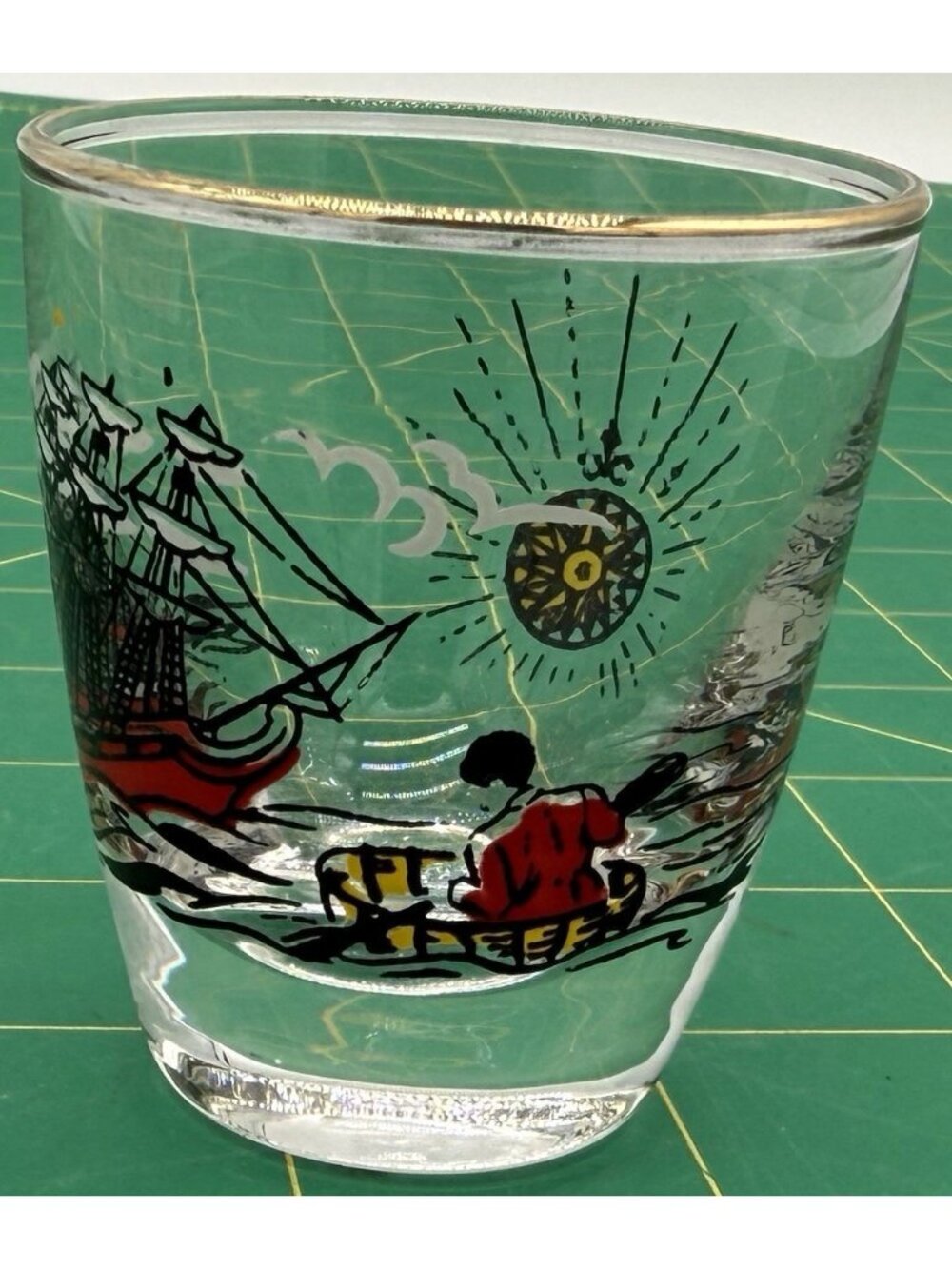 Vintage Windjammer Sailing Ship with Tender Boat & Compass Design Bar Shot Glass